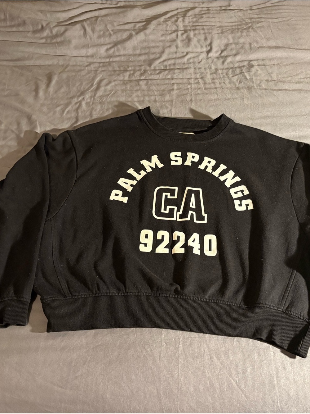 No Boundaries Black Crewneck Sweatshirt with Cream Palm Springs Graphic